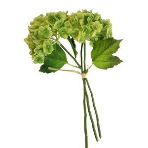 Artificial Green Hydrangea Flower Bunch 3 Stems Green Realistic Faux Floral Deco